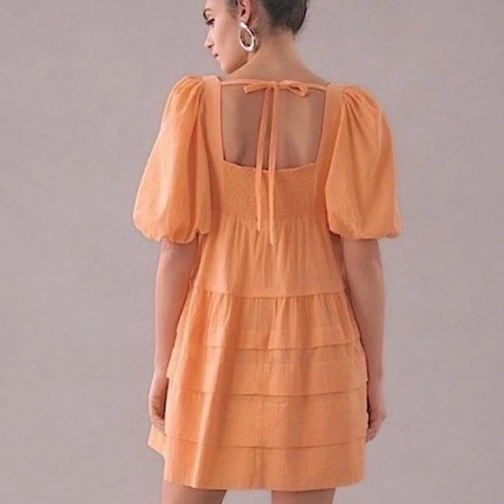 Anthropologie casual orange puffer sleeve dress - Picture 2 of 4